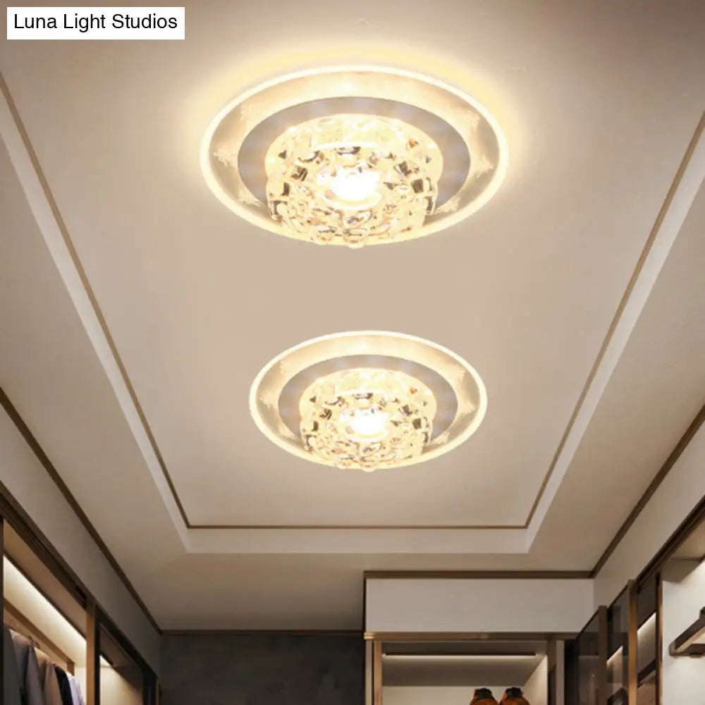 Contemporary Led Crystal Flush Mount Ceiling Lamp In Chrome - Beveled Round Design