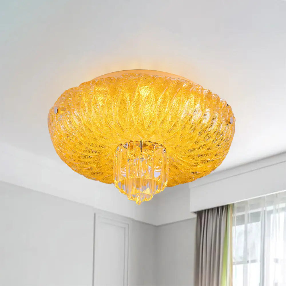 Contemporary Led Crystal Flush Mount Ceiling Lamp With Gold - Faceted Bowl Shade Gold