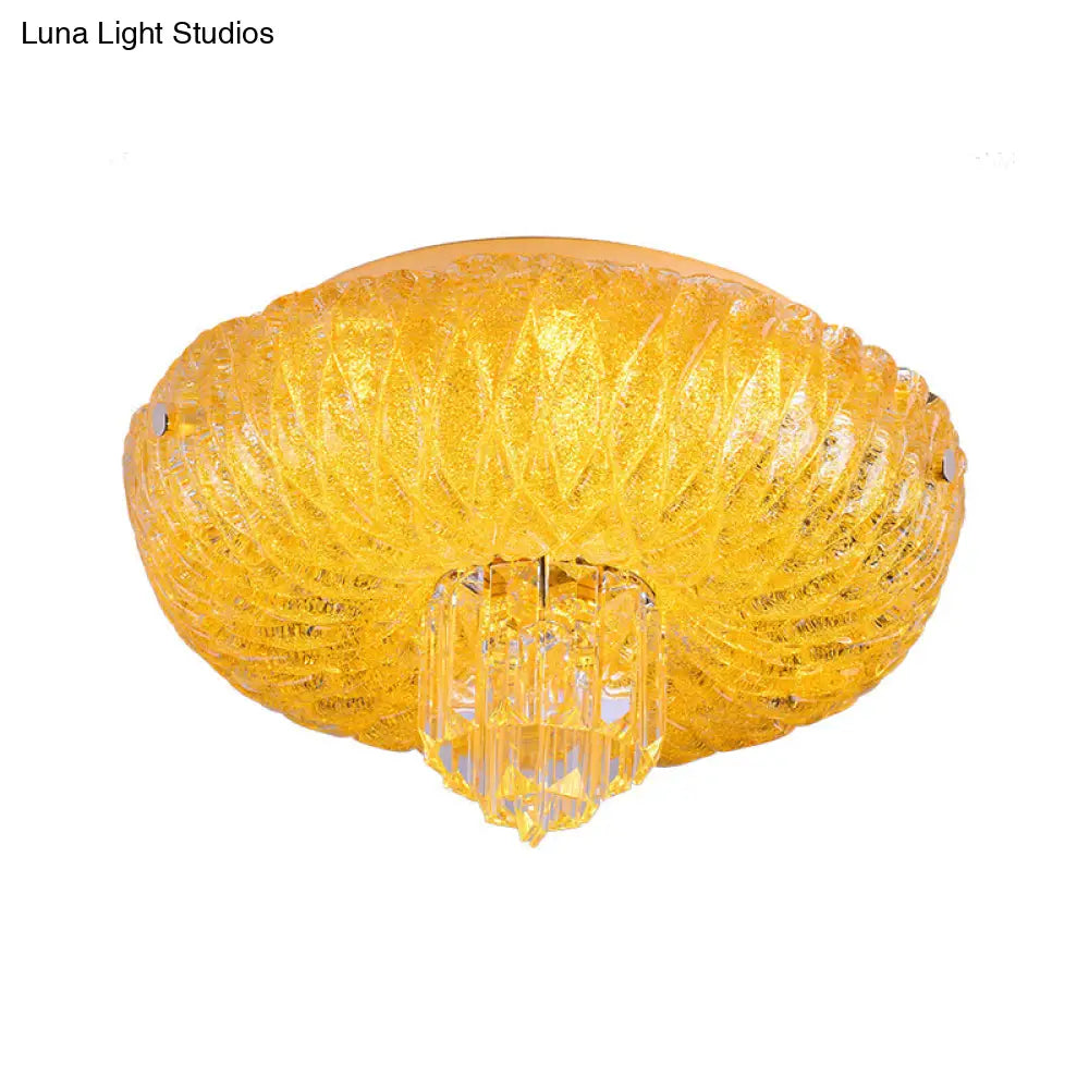 Contemporary Led Crystal Flush Mount Ceiling Lamp With Gold - Faceted Bowl Shade