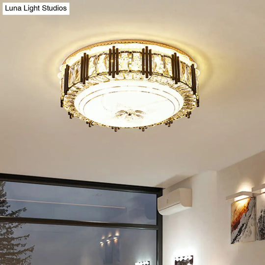 Contemporary Led Crystal Flush Mount Ceiling Light Fixture In Gold Finish