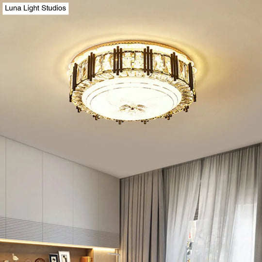 Contemporary Led Crystal Flush Mount Ceiling Light Fixture In Gold Finish