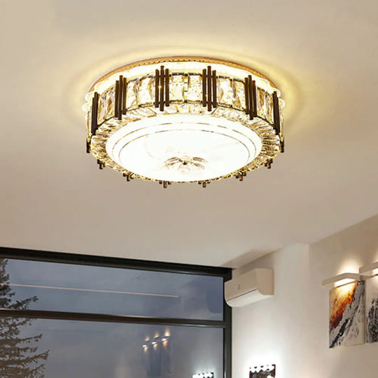 Contemporary Led Crystal Flush Mount Ceiling Light Fixture In Gold Finish