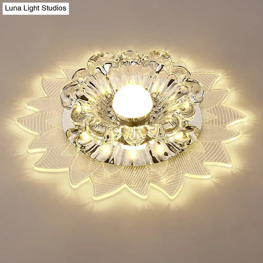 Contemporary Led Crystal Flush Mount Ceiling Light With Blossom Design For Hallways - Clear