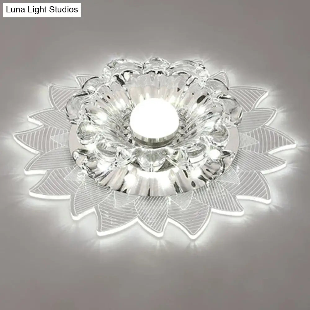 Contemporary Led Crystal Flush Mount Ceiling Light With Blossom Design For Hallways - Clear