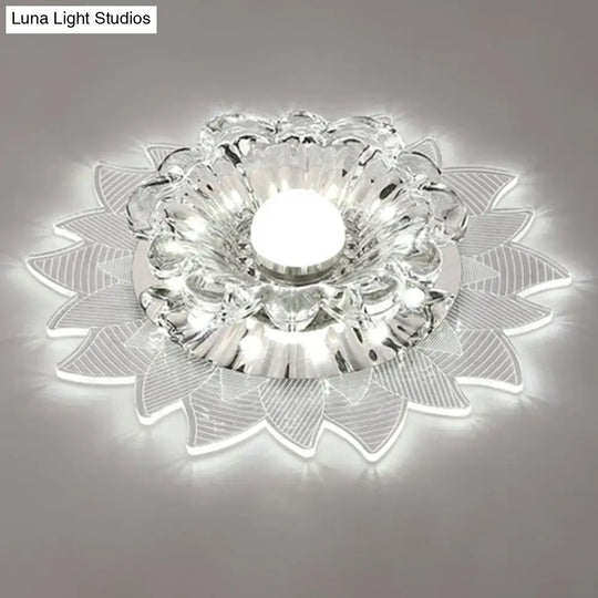 Contemporary Led Crystal Flush Mount Ceiling Light With Blossom Design For Hallways - Clear