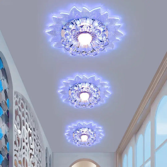 Contemporary Led Crystal Flush Mount Ceiling Light With Blossom Design For Hallways - Clear / 3W