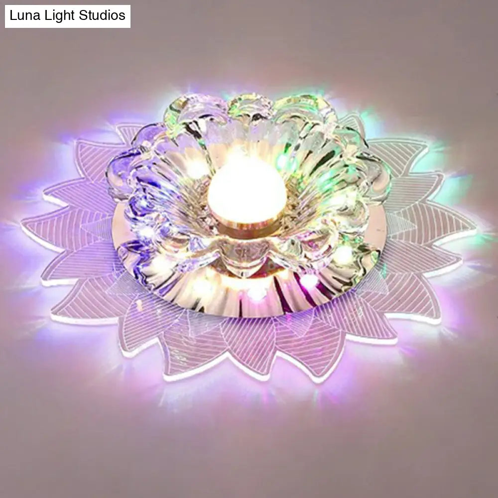 Contemporary Led Crystal Flush Mount Ceiling Light With Blossom Design For Hallways - Clear