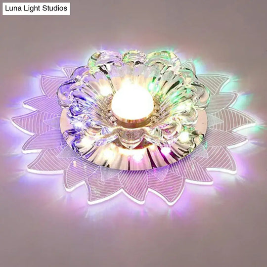 Contemporary Led Crystal Flush Mount Ceiling Light With Blossom Design For Hallways - Clear