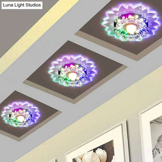 Contemporary Led Crystal Flush Mount Ceiling Light With Blossom Design For Hallways - Clear / 3W