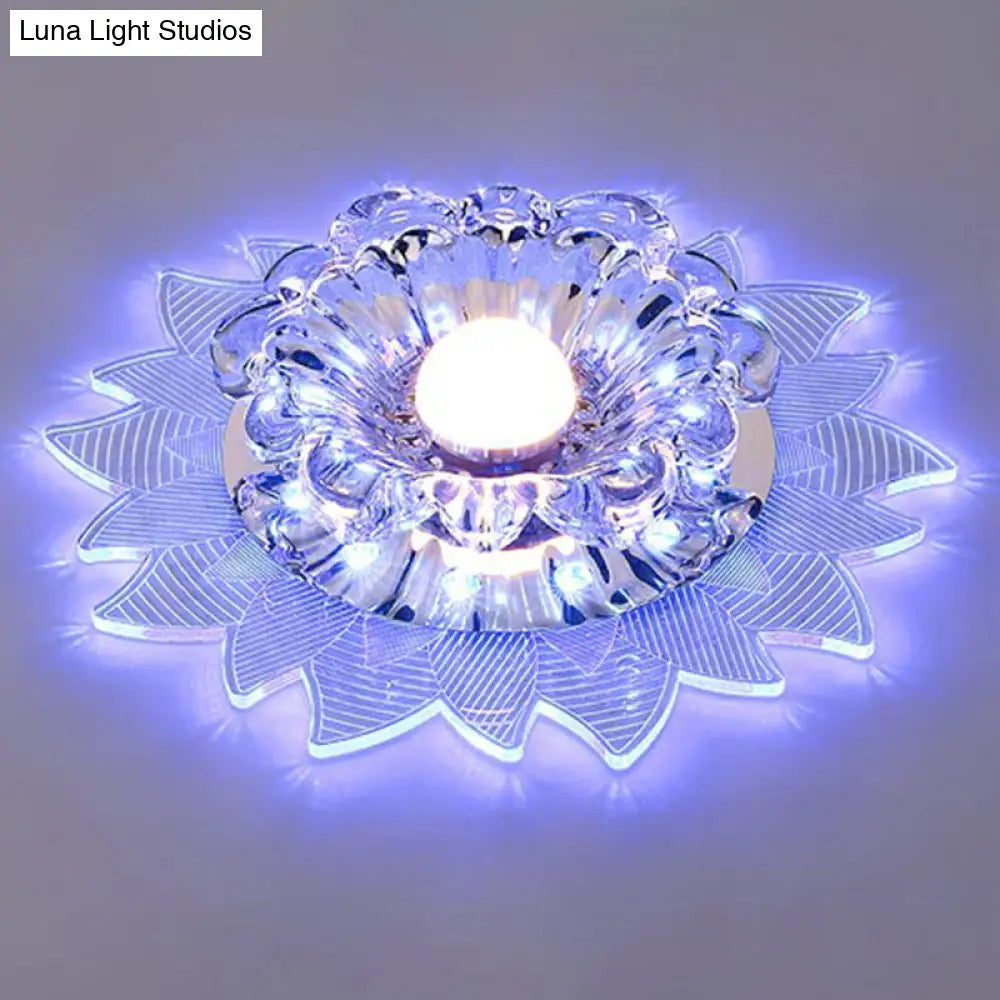 Contemporary Led Crystal Flush Mount Ceiling Light With Blossom Design For Hallways - Clear