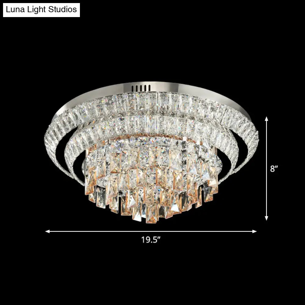 Contemporary Led Crystal Flush Mount Ceiling Light With Tiered Round Design & Chrome Finish