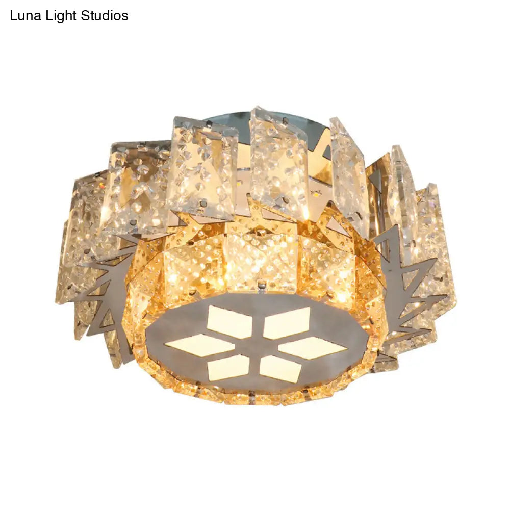 Contemporary Led Crystal Flush Mount Lamp For Porch Ceiling With Windmill Design In Nickel Finish