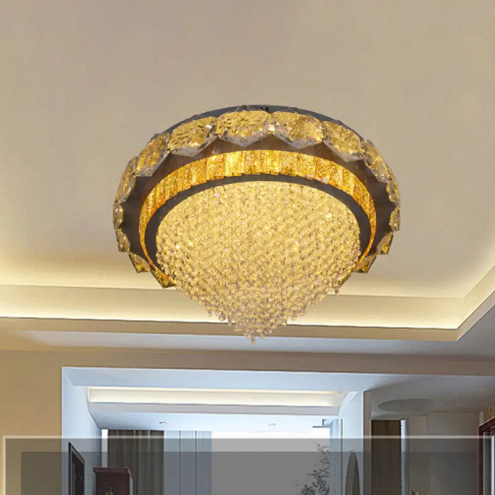 Contemporary Led Crystal Flushmount Ceiling Light In Black For Bedroom Clear