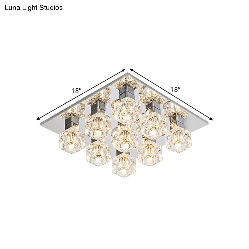 Contemporary Led Crystal Flushmount Ceiling Light In Chrome For Living Room