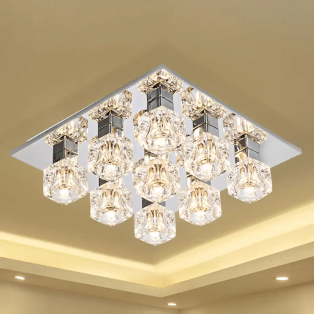 Contemporary Led Crystal Flushmount Ceiling Light In Chrome For Living Room