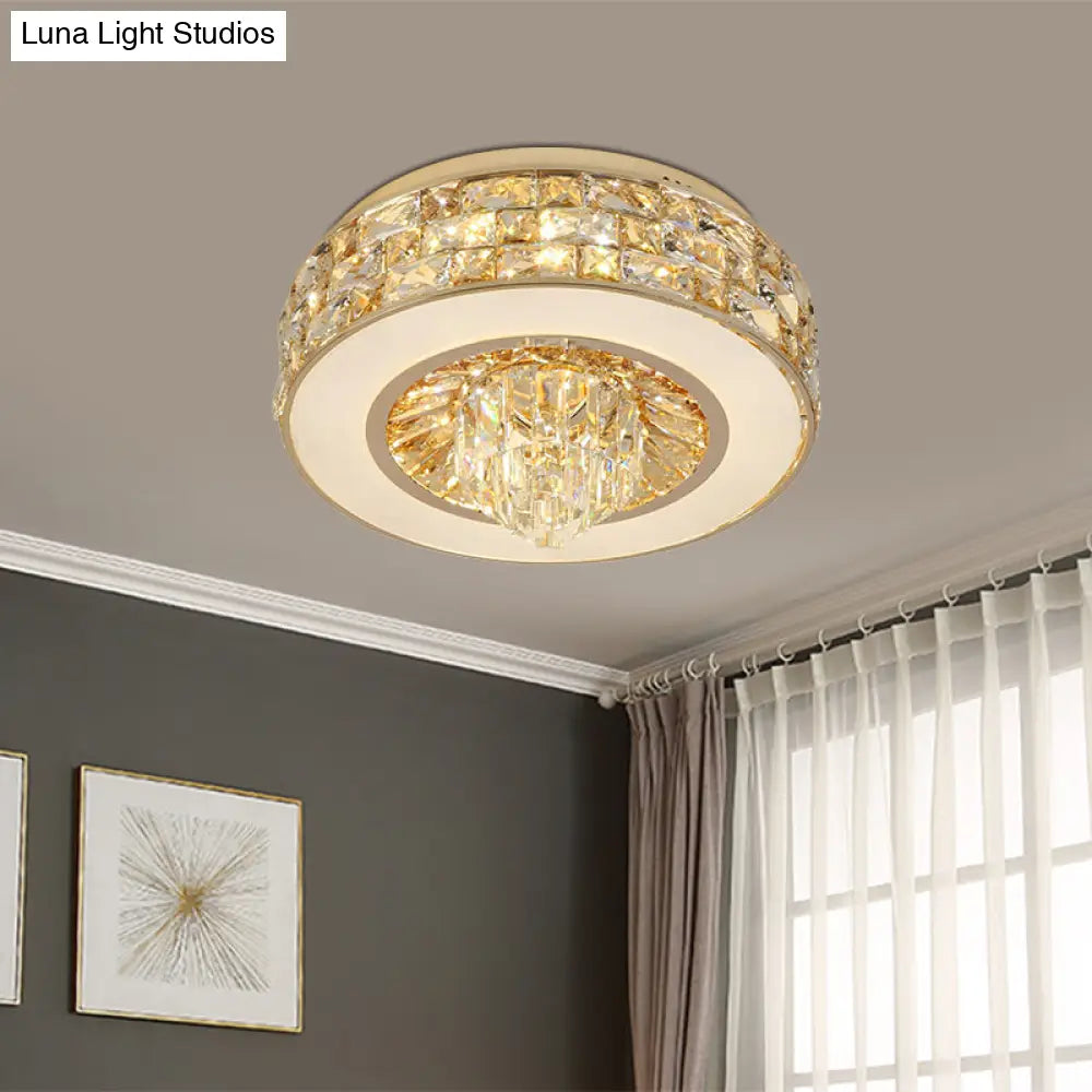 Contemporary Led Crystal Flushmount Ceiling Light In Gold For Dining Room