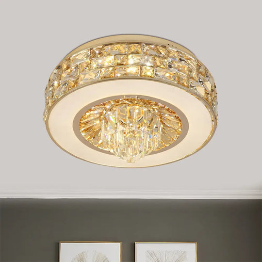 Contemporary Led Crystal Flushmount Ceiling Light In Gold For Dining Room
