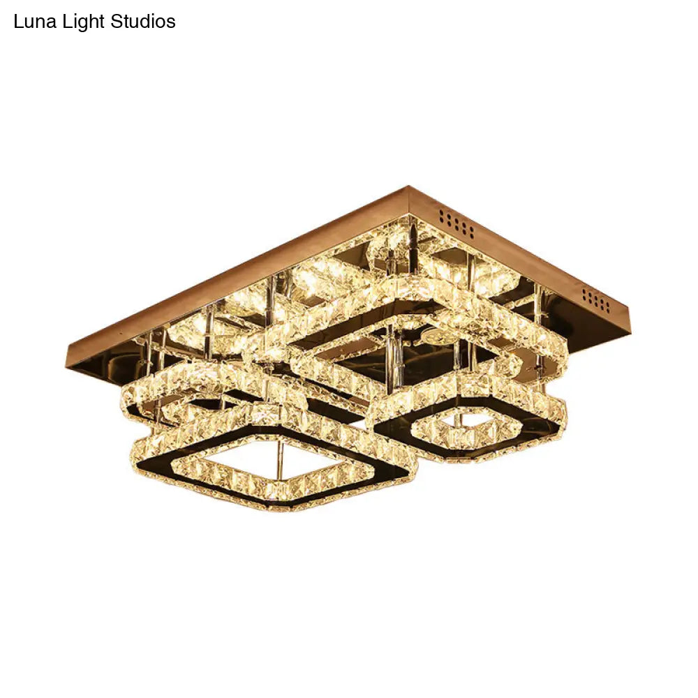 Contemporary Led Crystal Insert Ceiling Lamp With Chrome Finish
