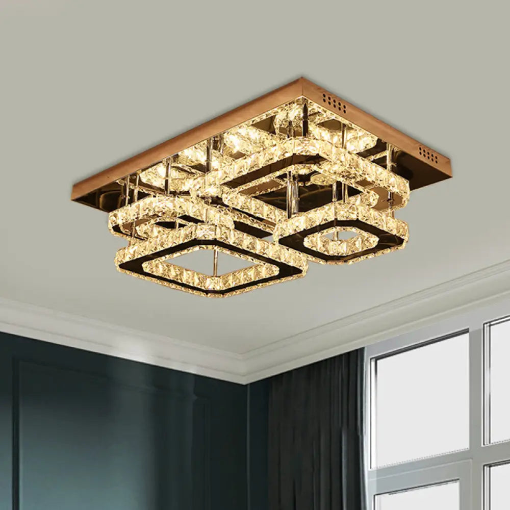 Contemporary Led Crystal Insert Ceiling Lamp With Chrome Finish