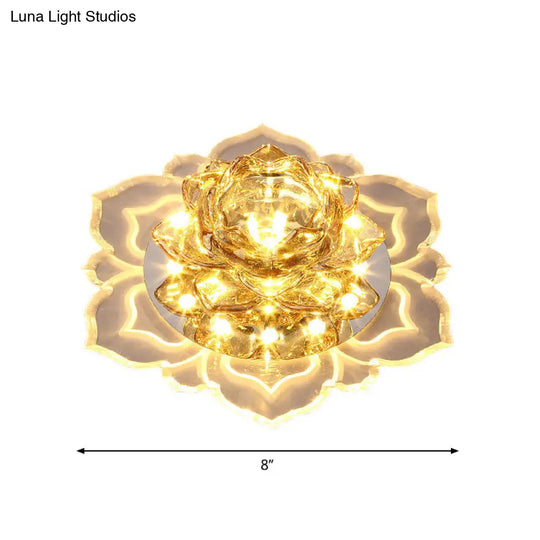 Contemporary Led Crystal Lotus Flush Light Fixture - Chrome Ceiling Lamp