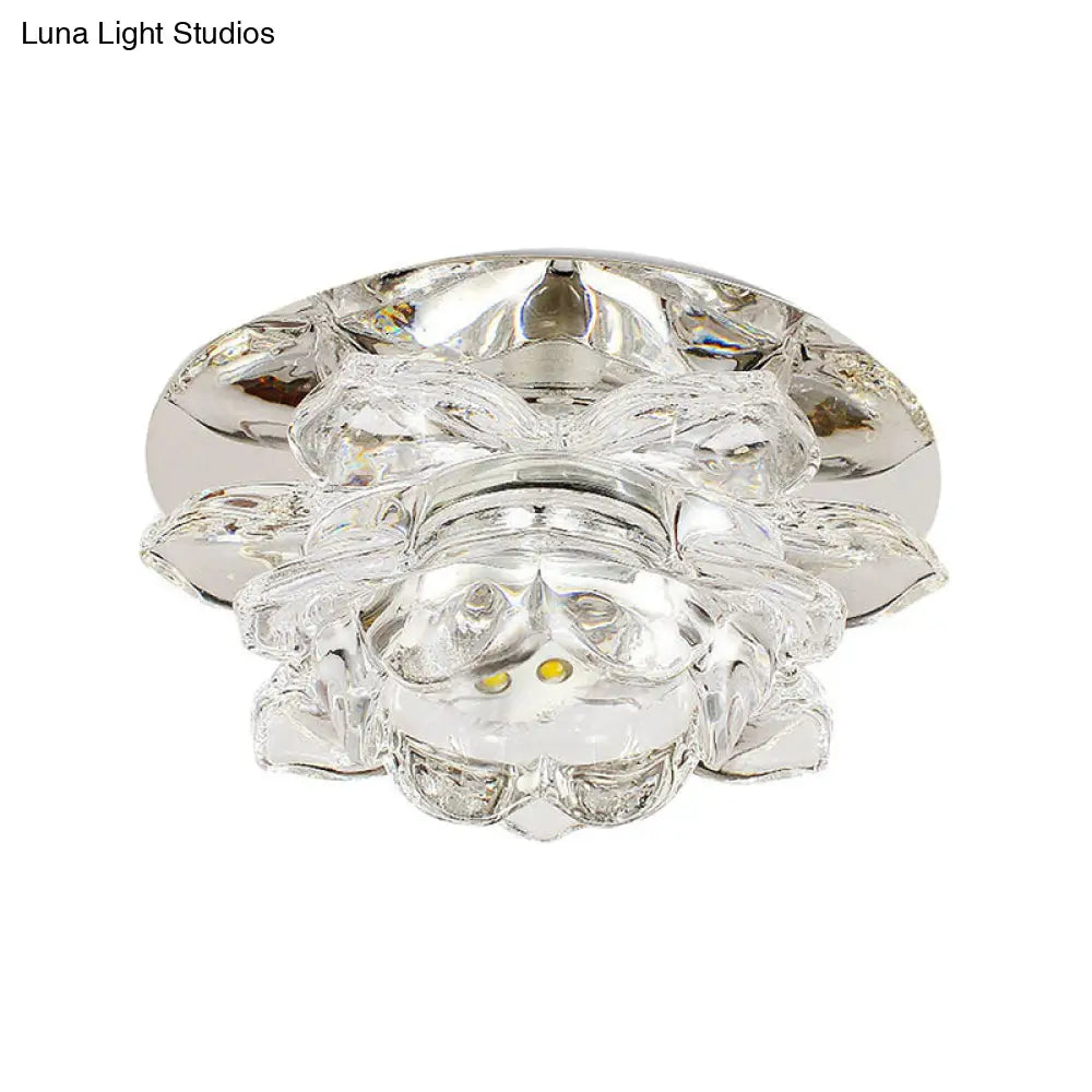 Contemporary Led Crystal Lotus Flush Mount Ceiling Light In Clear