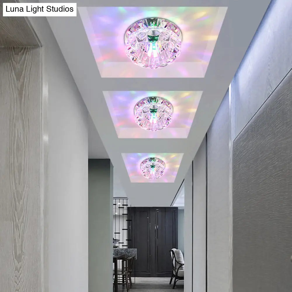 Contemporary Led Crystal Lotus Flush Mount Ceiling Light In Clear / Multi Color