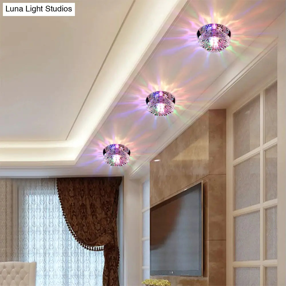 Contemporary Led Crystal Lotus Flush Mount Ceiling Light In Clear
