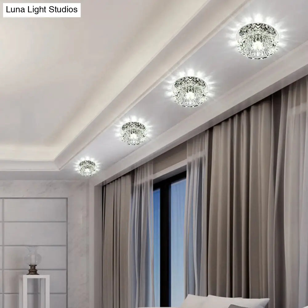 Contemporary Led Crystal Lotus Flush Mount Ceiling Light In Clear / White