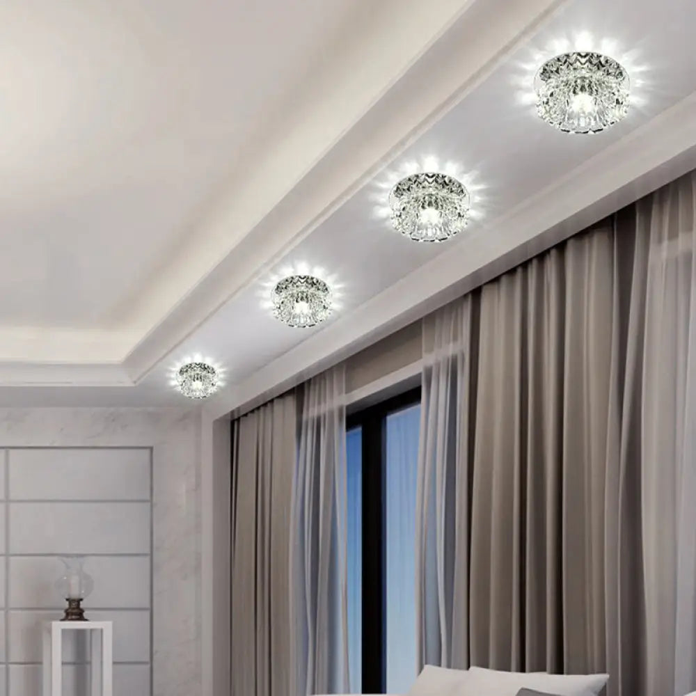 Contemporary Led Crystal Lotus Flush Mount Ceiling Light In Clear / White