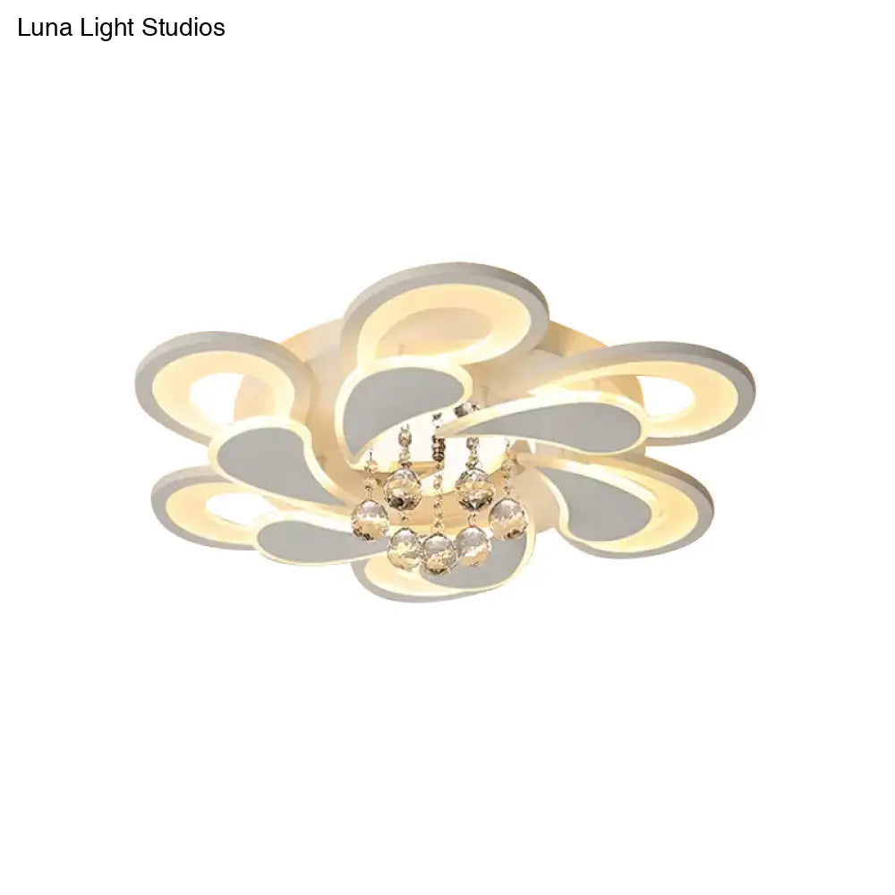 Contemporary Led Crystal Orb Flush Mount Ceiling Light In Warm/White With Acrylic Shade