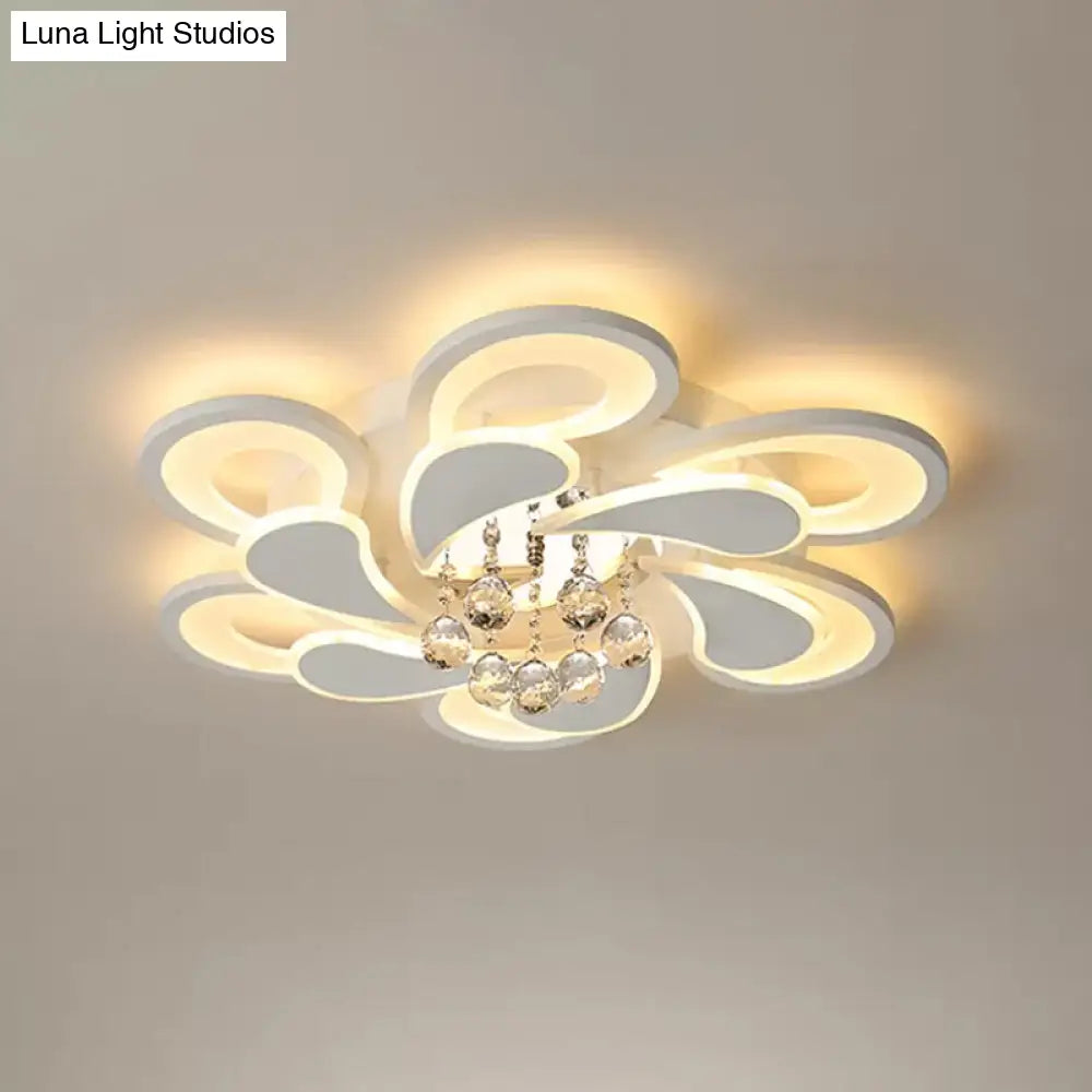 Contemporary Led Crystal Orb Flush Mount Ceiling Light In Warm/White With Acrylic Shade