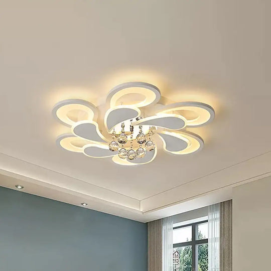 Contemporary Led Crystal Orb Flush Mount Ceiling Light In Warm/White With Acrylic Shade White / Warm