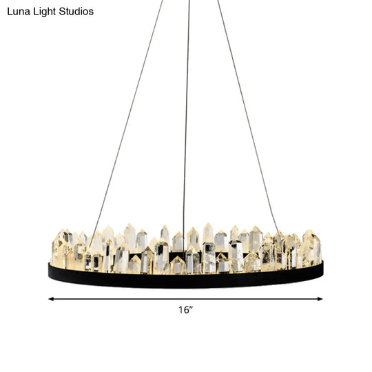 Contemporary Led Crystal Pendant Chandelier - Black Hanging Ceiling Light For Living Room Warm/White