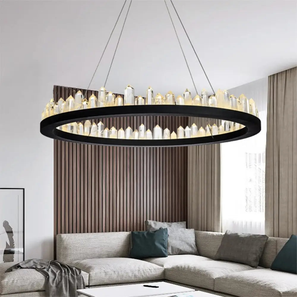 Contemporary Led Crystal Pendant Chandelier - Black Hanging Ceiling Light For Living Room Warm/White