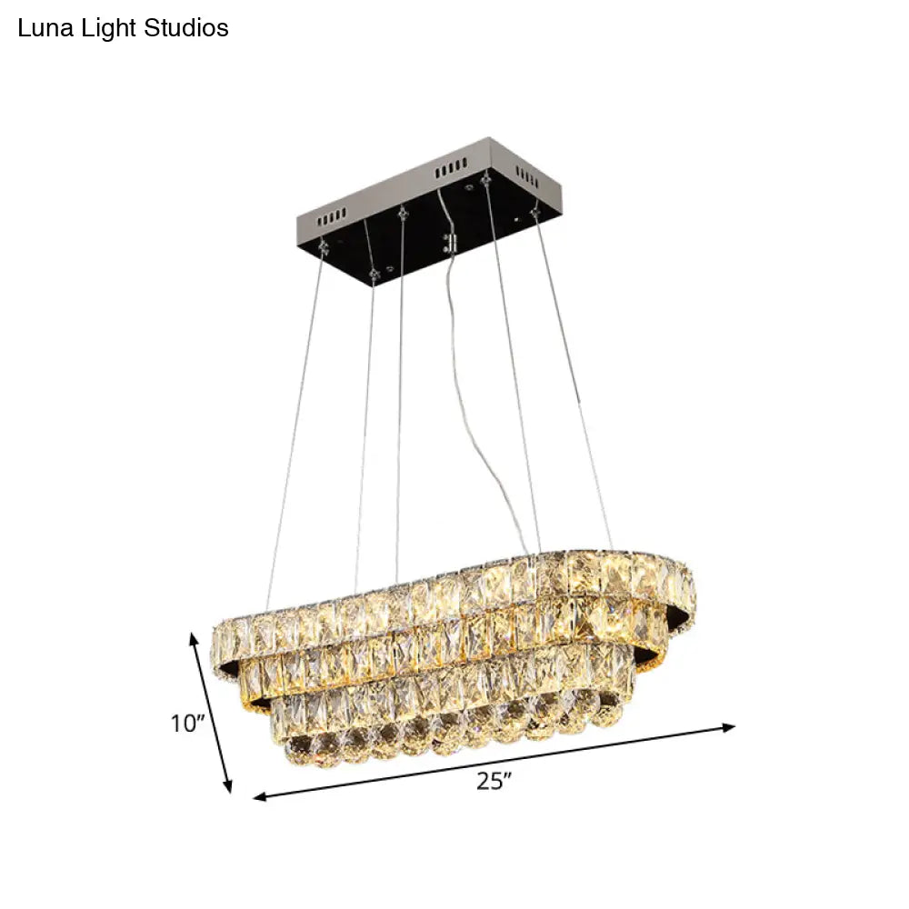 Contemporary Led Crystal Pendant Light For Restaurants - Chrome Finish