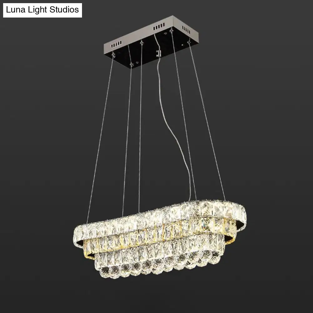 Contemporary Led Crystal Pendant Light For Restaurants - Chrome Finish