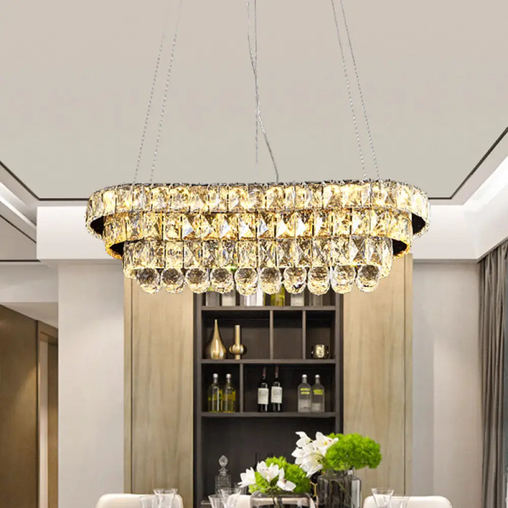 Contemporary Led Crystal Pendant Light For Restaurants - Chrome Finish