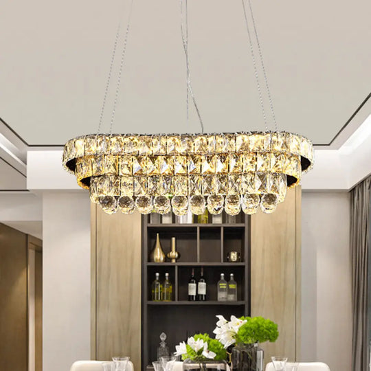 Contemporary Led Crystal Pendant Light For Restaurants - Chrome Finish