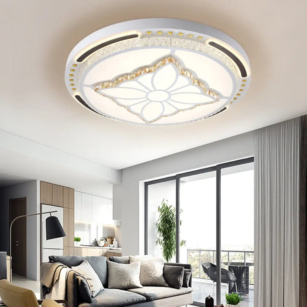 Contemporary Led Crystal Shaded Flush Ceiling Light - 23.5’/31.5’ W White / 31.5’