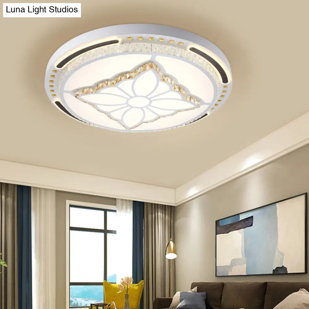 Contemporary Led Crystal Shaded Flush Ceiling Light - 23.5/31.5 W White
