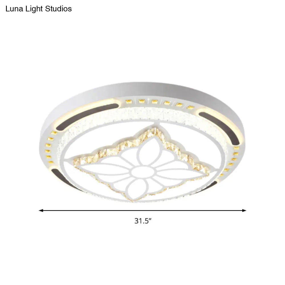 Contemporary Led Crystal Shaded Flush Ceiling Light - 23.5’/31.5’ W White