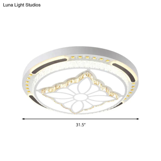 Contemporary Led Crystal Shaded Flush Ceiling Light - 23.5’/31.5’ W White