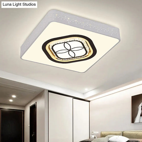 Contemporary Led Crystal Square Flush Light With White Ceiling Lamp Kit