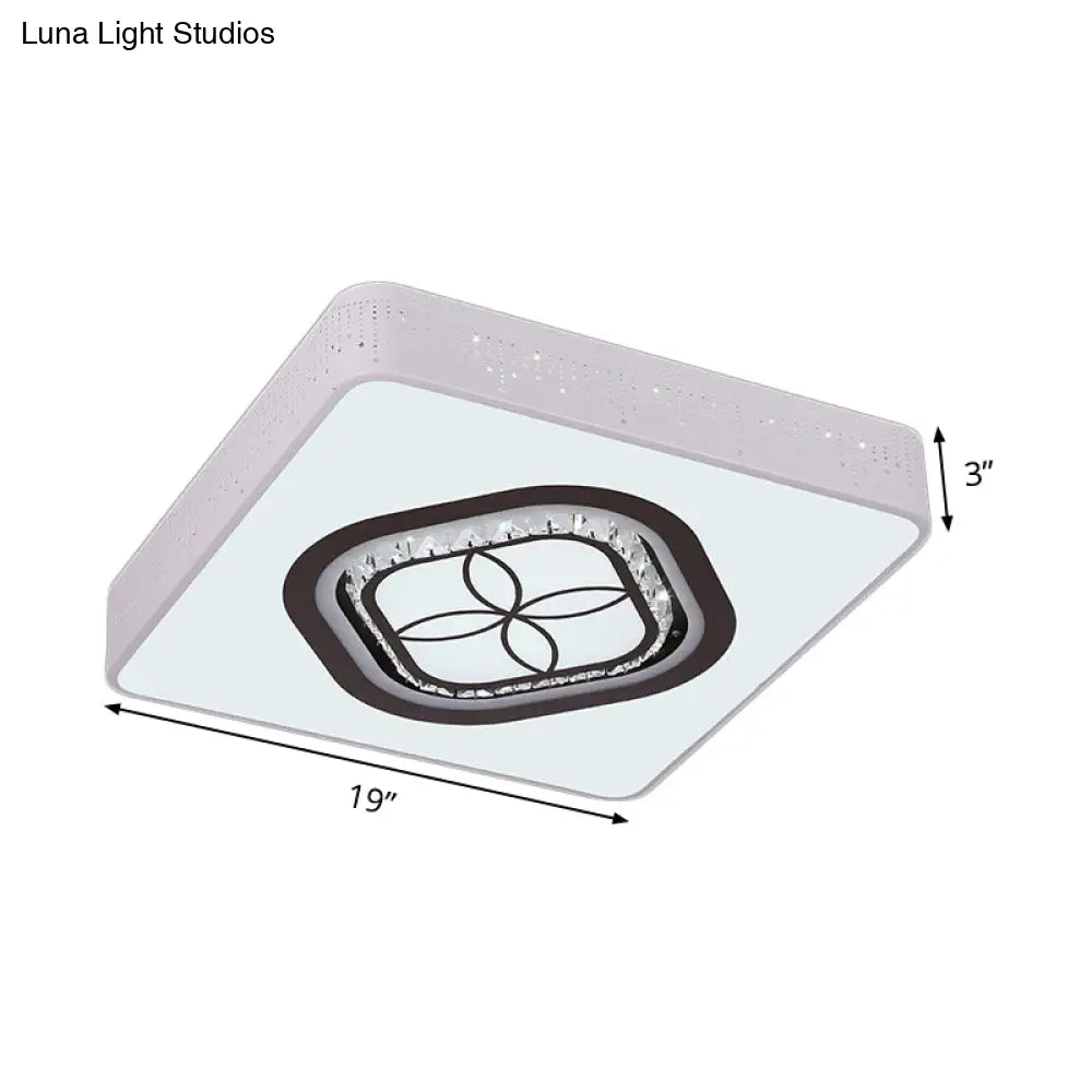 Contemporary Led Crystal Square Flush Light With White Ceiling Lamp Kit