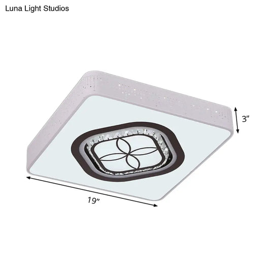 Contemporary Led Crystal Square Flush Light With White Ceiling Lamp Kit