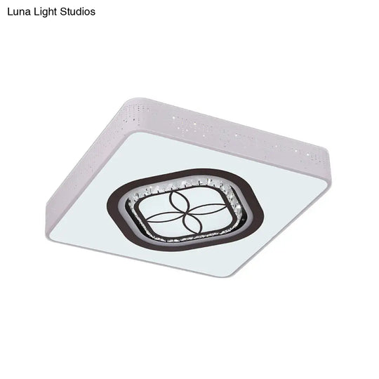 Contemporary Led Crystal Square Flush Light With White Ceiling Lamp Kit