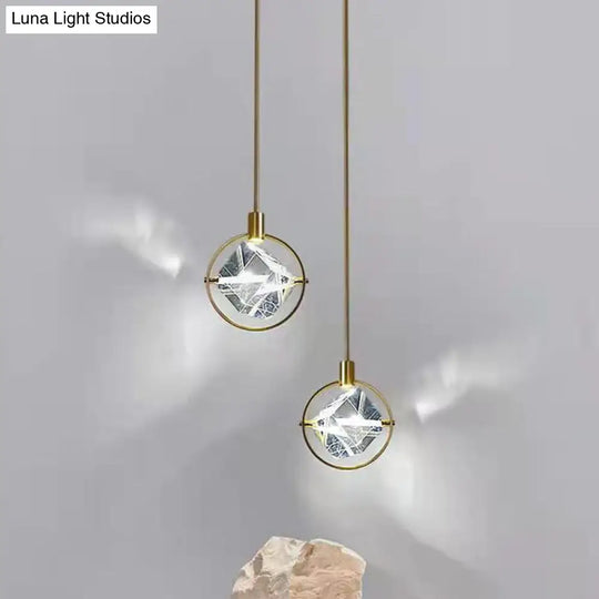 Contemporary Led Crystal Suspension Lamp - Elegant Gold Ring Pendant