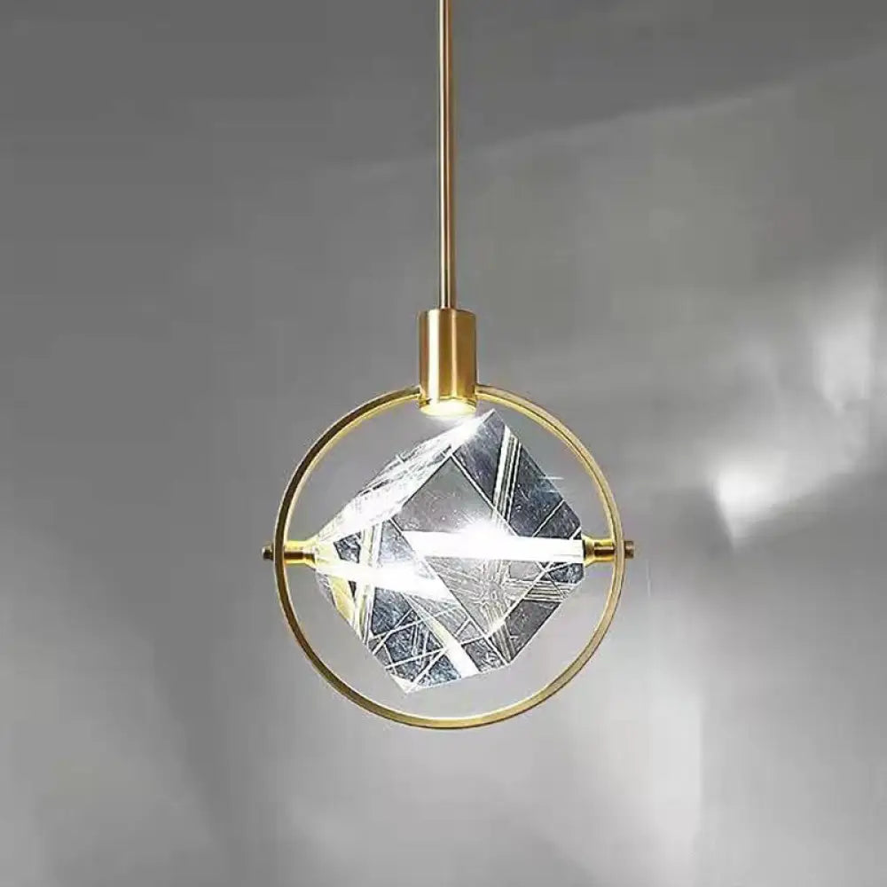 Contemporary Led Crystal Suspension Lamp - Elegant Gold Ring Pendant