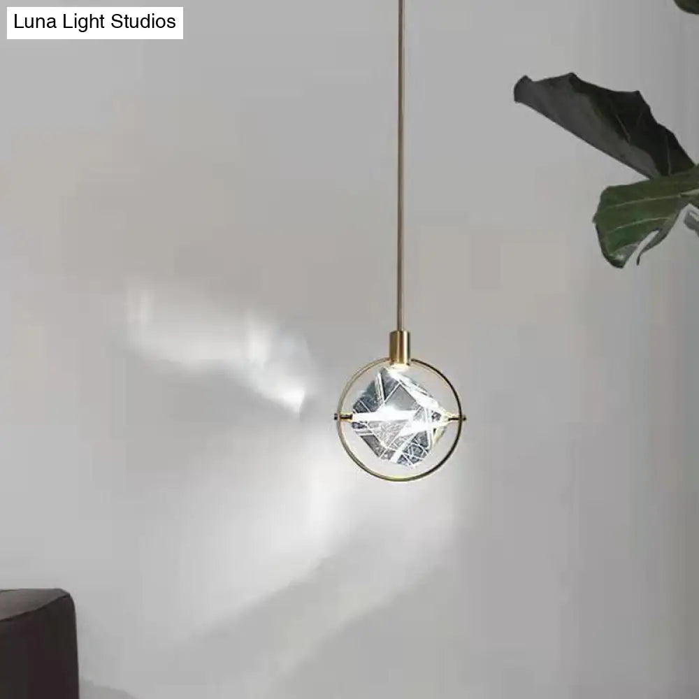 Contemporary Led Crystal Gold Ring Pendant Light Fixture - Elegant Suspension Lamp