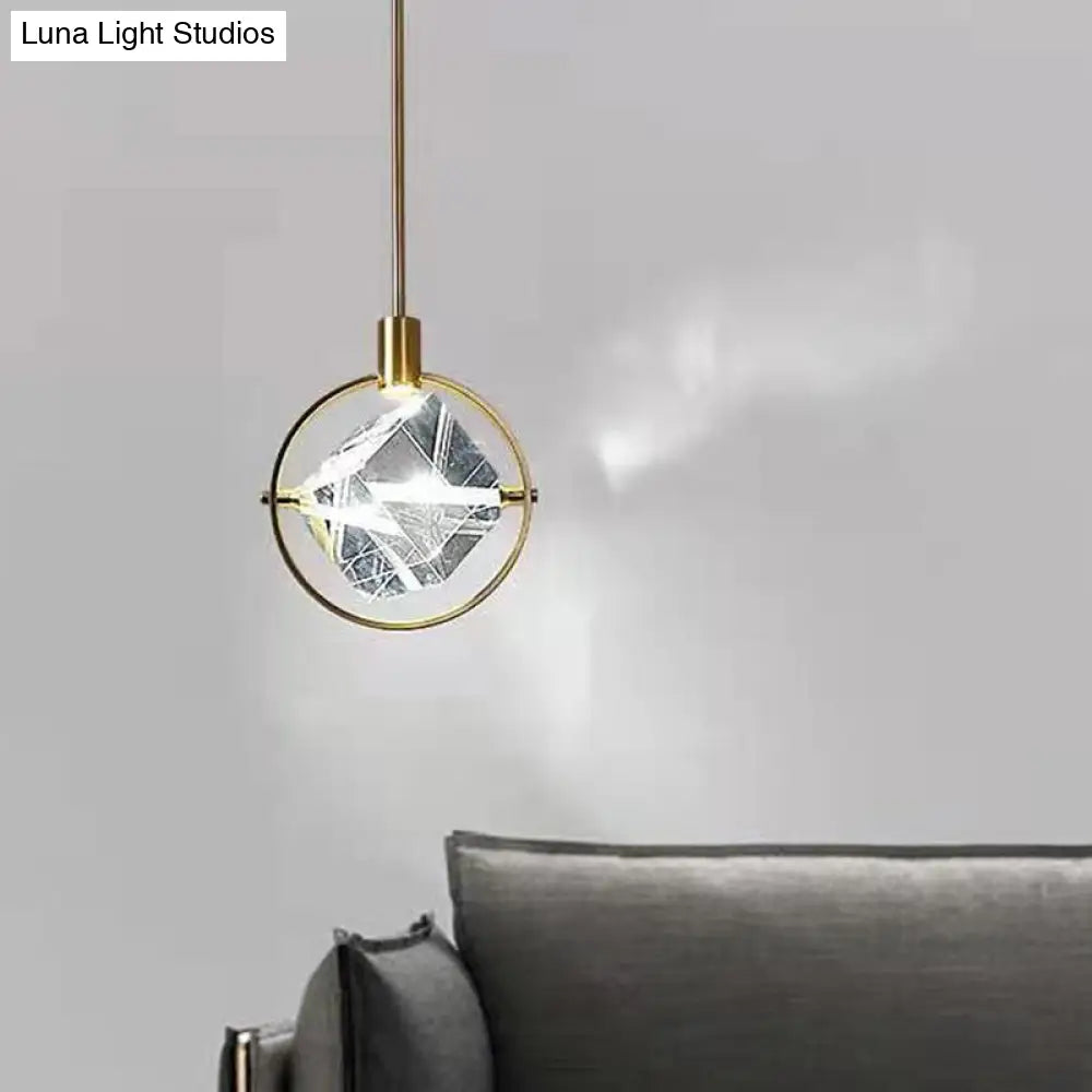 Contemporary Led Crystal Gold Ring Pendant Light Fixture - Elegant Suspension Lamp